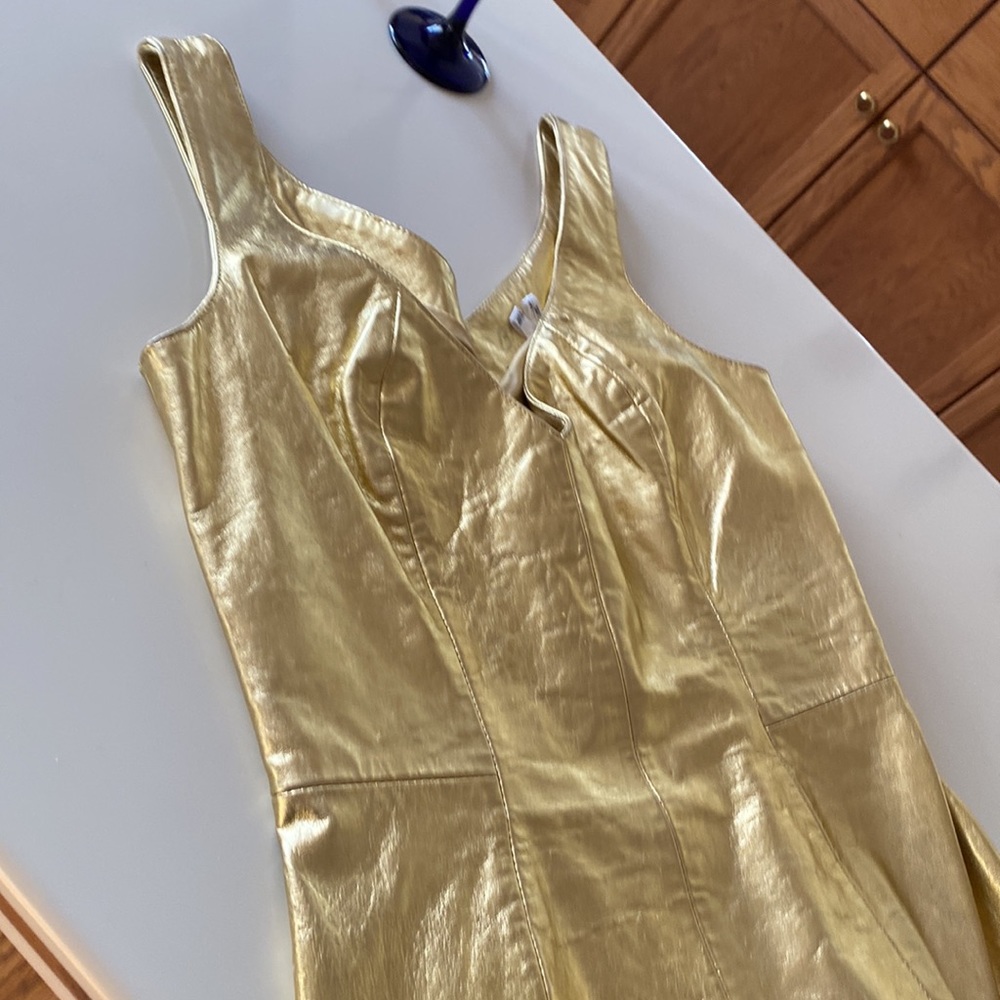 NorthBeach Leather metallic Gold Dress. 1980s Vintage very clean throughout. - Picture 3 of 4